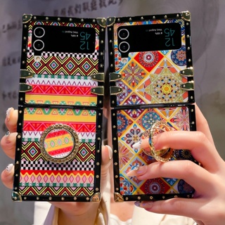 เคสโทรศัพท์มือถือ ทรงสี่เหลี่ยม กันกระแทก หรูหรา สไตล์โบฮีเมียน สําหรับ Samsung Galaxy Z Flip 3 Flip 4