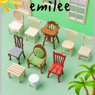 EMILEE โมเดลเก้าอี้ไม้ ขนาดมินิ สเกล 1:12 สําหรับตกแต่งบ้านตุ๊กตา ห้องนั่งเล่น ร้านอาหาร