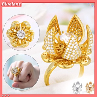 【 Bluelans 】แหวน เปิด-ปิด ลายดอกไม้ ประดับเพทาย เครื่องประดับ ของขวัญ สําหรับผู้หญิง