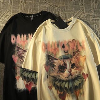 เสื้อยืดแขนสั้น พิมพ์ลายการ์ตูนแมวกราฟฟิค สไตล์วินเทจ ฮาราจูกุ แฟชั่นฤดูร้อน สําหรับผู้หญิง Y2K