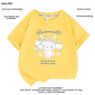 Walkie เสื้อยืดแขนสั้นลําลอง ผ้าฝ้าย พิมพ์ลายการ์ตูนอนิเมะ Cinnamoroll น่ารัก ทรงหลวม เหมาะกับของขวัญวันเกิด แฟชั่นฤดูร้