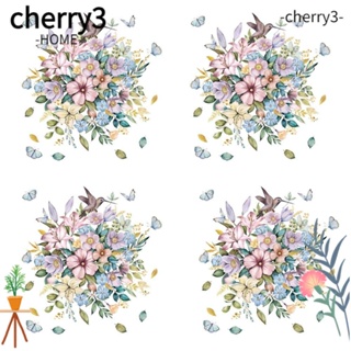 Cherry3 สติกเกอร์พีวีซี ลายดอกไม้ สไตล์โมเดิร์น สําหรับติดตกแต่งผนังห้องน้ํา 4 ชิ้น