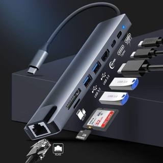 ฮับ USB 3.0 สําหรับแล็ปท็อป คอมพิวเตอร์ PC PD แท่นชาร์จ RJ45 HDMI เข้ากันได้กับการ์ด TF / SD ตัวแยก Type-C