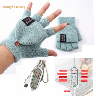 [Domybestshop.th] ถุงมือถักไฟฟ้า แบบครึ่งนิ้ว ปรับอุณหภูมิได้ ให้ความอบอุ่น สองด้าน แฟชั่นฤดูใบไม้ร่วง ฤดูหนาว