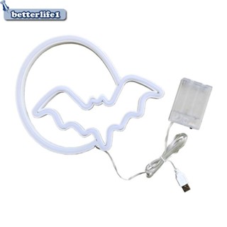 Btm ป้ายไฟนีออน LED รูปค้างคาว ดวงจันทร์ และดวงจันทร์ สําหรับตกแต่งบ้าน ปาร์ตี้ฮาโลวีน