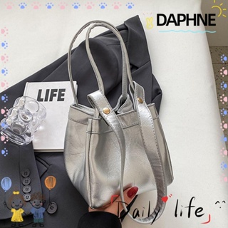 Daphne กระเป๋าสะพายไหล่ กระเป๋าถือลําลอง หนัง PU ทรงบักเก็ต จุของได้เยอะ สีพื้น แฟชั่นสําหรับสตรี
