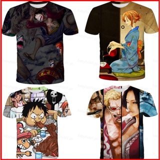 เสื้อยืดแขนสั้นลําลอง คอกลม พิมพ์ลายอนิเมะ One Piece Luffy Nami 3 มิติ ทรงหลวม พลัสไซซ์ สําหรับผู้ชาย และผู้หญิง