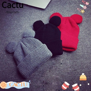 Cactu หมวกถัก แบบหนา นุ่ม หูแมว สองหู สําหรับผู้หญิง