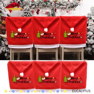 Eutus ผ้าคลุมเก้าอี้ ลายตัวอักษร Merry Christmas แฮนด์เมด สีแดง DIY สําหรับตกแต่งเก้าอี้ ของขวัญคริสต์มาส