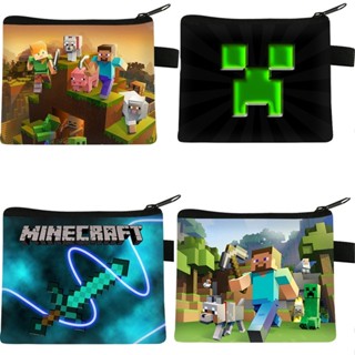 กระเป๋าสตางค์ ผ้าโพลีเอสเตอร์ ทรงสี่เหลี่ยม ลายการ์ตูน Minecraft แบบพกพา สําหรับใส่เหรียญ กุญแจ บัตรนักเรียน