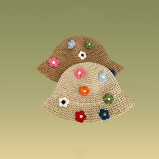 หมวกฟางปีกกว้าง ป้องกันแดด ลายดอกไม้น่ารัก เหมาะกับเดินชายหาด แฟชั่นฤดูร้อน สไตล์ญี่ปุ่น สําหรับผู้หญิง