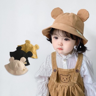 หมวกบักเก็ต แบบนิ่ม ลายการ์ตูนหมีน่ารัก สีพื้น สําหรับเด็กผู้ชาย และเด็กผู้หญิง อายุ 1-3 ปี