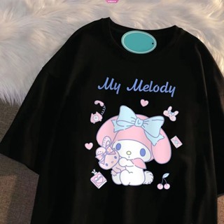 เสื้อยืดแขนสั้นลําลอง ผ้าฝ้าย พิมพ์ลายอนิเมะ Kuromi Cinnamoroll Melody แฟชั่นฤดูร้อน สําหรับเด็กผู้หญิง และเด็กผู้ชาย