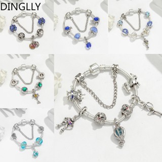 Dinglly สีฟ้า คริสตัล ลูกปัด การ์ตูน ตัวละคร สร้อยข้อมือ เสน่ห์ สําหรับผู้หญิง Diy สีเงิน เสน่ห์ สร้อยข้อมือ