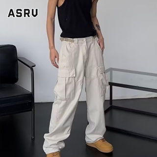 ASRV กางเกงคาร์โก้ผู้ชาย อินเทรนด์ของผู้ชายสีทึบในเยาวชนยอดนิยมประเภทหลวมแฟชั่นน้ำกางเกงคาร์โก้ลำลองใหม่เอวกลาง