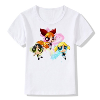 Children The Powerpuff Girls Blossom Bubbles Buttercup Cartoon T-Shirts Kids Boys Girls short sleeve