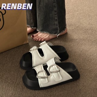 RENBEN ใหม่หนา- soled โรมันรองเท้าแตะแฟชั่นแบนลื่นย้อนยุคชายหาดรองเท้าแตะ