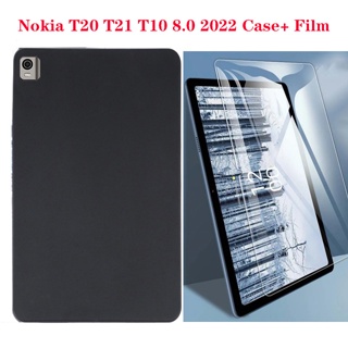 เคสแท็บเล็ต ซิลิโคนนิ่ม TPU พร้อมฟิล์มกระจกนิรภัย สีดํา สําหรับ Nokia T20 T21 T10 8.0 2022 Huawei Honor