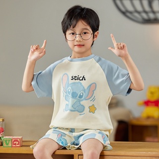 Summer new Stitch short-sleeved cotton childrens pajamas Thin childrens cute cartoon home clothes