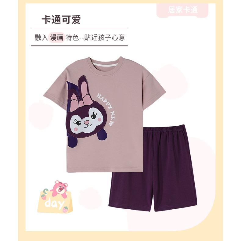 summer-new-kuromi-short-sleeved-shorts-cotton-childrens-pajamas-cute-cartoon-childrens-home-clothes