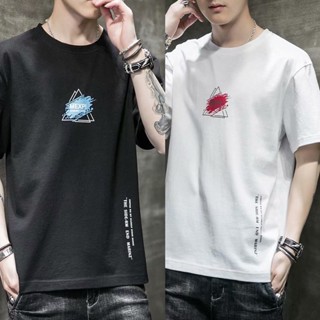 เสื้อยืดแขนสั้นลําลอง พิมพ์ลายภาษาอังกฤษ เข้ากับทุกการแต่งกาย แฟชั่นสไตล์เกาหลี สําหรับผู้ชาย