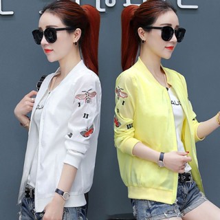 เสื้อโค้ทเบสบอล แขนยาว กันแดด ปักลาย สไตล์เกาหลี แบบบาง เหมาะกับฤดูร้อน สําหรับผู้หญิง