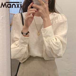 Manxi เสื้อเชิ้ตผู้หญิง เสื้อสาวอวบ สะดวกสบาย  มีความรู้สึกของการออกแบบ  A95K02H