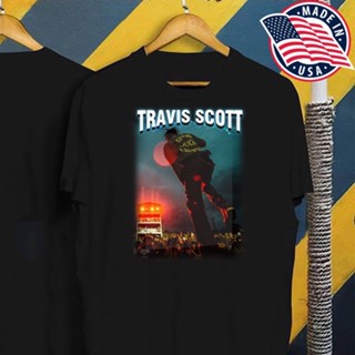 ร้อน 3 คอลูกเรือเสื้อยืดคอกลมTravis Scott เสื้อยืดแขนสั้น สไตล์ฮิปฮอป วินเทจ ยุค 90ผ้าฝ้ายแท้