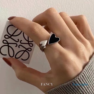 Fancy แหวนเปิด รูปหัวใจ สีดํา เรียบง่าย ปรับขนาดได้ เครื่องประดับสําหรับผู้หญิง