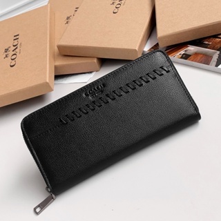 Accordion Wallet With Baseball Stitch F21369 กระเป๋าสตางค์ใบยาวผู้ชายหนังทั้งใบ COAC H กระเป๋าสตางค์แบบมีซิป