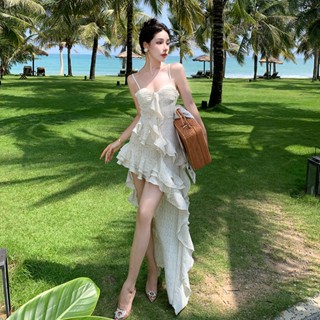 ชุดเดรสยาว แต่งระบาย แต่งระบาย สุดเซ็กซี่ แบบใหม่ ทรงพิเศษ สําหรับผู้หญิง