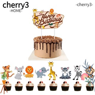 Cherry3 ท็อปเปอร์กระดาษ ลายสัตว์ป่า สวนสัตว์น่ารัก พร้อมไม้ไผ่ แบบใช้แล้วทิ้ง สําหรับเด็ก 24 ชิ้น