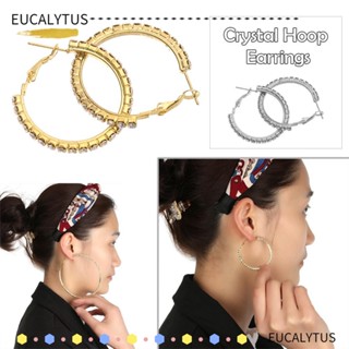 Eutus ต่างหูห่วง ประดับคริสตัล พลอยเทียม ขนาดใหญ่ สีเงิน สีทอง เครื่องประดับแฟชั่น