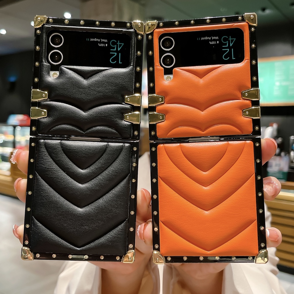 เคสโทรศัพท์มือถือ-ทรงสี่เหลี่ยม-หรูหรา-สําหรับ-samsung-galaxy-z-flip-3-flip-4
