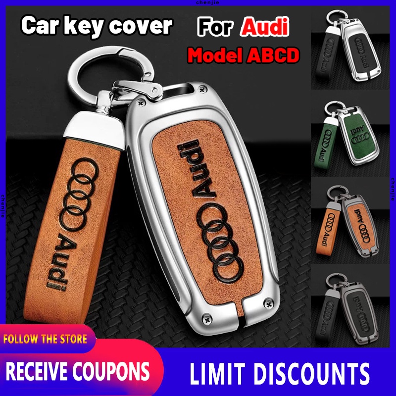 เคสกุญแจรถยนต์-หนังวัวแท้-สังกะสีอัลลอย-คุณภาพสูง-สําหรับ-audi-a-b-c-d