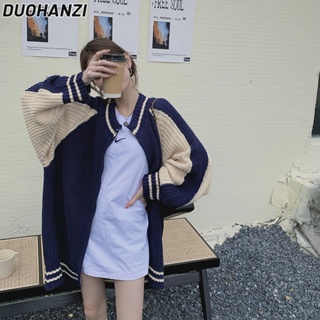 Duohanzi เสื้อกันหนาว แขนยาว สีตัดกัน สไตล์ญี่ปุ่นย้อนยุค สําหรับผู้หญิง