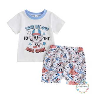Babyclothes- ชุดเสื้อยืดแขนสั้น กางเกงขาสั้น ผ้ายืด พิมพ์ลายเบสบอล แฟชั่นฤดูร้อน สําหรับเด็กวัยหัดเดิน 2 ชิ้น