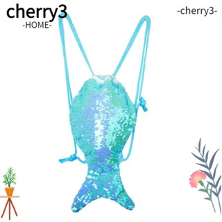 Cherry3 กระเป๋าเป้สะพายหลัง แบบผูกเชือก อเนกประสงค์ ลายหางนางเงือก แฟชั่น