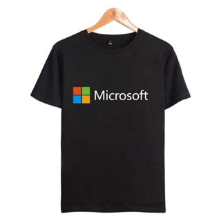 เสื้อแขนสั้น เสื้อยืดผ้าหนา เสื้อยืดไม่ต้องรีด ไม่ต้องรีด ราคาAlimoo Microsoft เสื้อยืดแขนสั้นผ้าฝ้ายพิมพ์ลายสำหรับผู้ชา