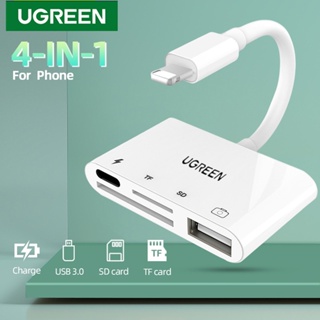 Ugreen 4 In 1 อะแดปเตอร์การ์ดรีดเดอร์ SD TF OTG 8 Pin USB PD ชาร์จ สําหรับกล้องโทรศัพท์มือถือ