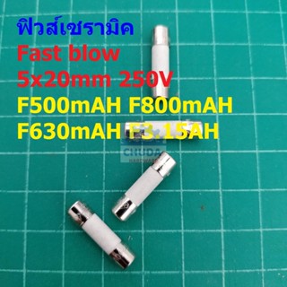 ฟิวส์ มิเตอร์ มัลติมิเตอร์ เซรามิค Fast Blow Ceramic Meter Multimeter Fuse 5x20mm 250V #C5x20F-AH (1 ตัว)