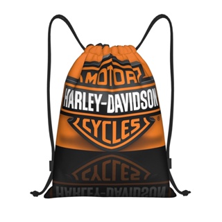 กระเป๋าเป้สะพายหลัง แบบผูกเชือก น้ําหนักเบา สําหรับเล่นกีฬากลางแจ้ง เข้ายิม Harley Davidson