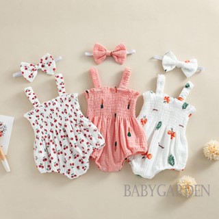 Babygarden-0-18 เดือน ชุดรอมเปอร์ แขนกุด พิมพ์ลายเชอร์รี่ แครอท ต้นไม้ พร้อมที่คาดผม แฟชั่นฤดูร้อน สําหรับเด็กผู้หญิง