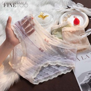 Finetoo กางเกงชั้นใน ผ้าเรยอน แต่งลูกไม้ น่ารัก ใส่สบาย ต้านเชื้อแบคทีเรีย สไตล์ญี่ปุ่น สีแคนดี้ สําหรับผู้หญิง