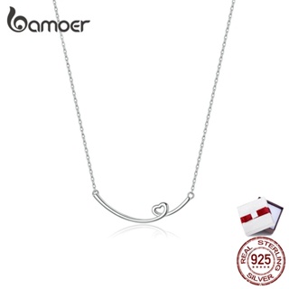 BAMOER Happy Smile Fashion Pendant Necklace For Female Adjustable Chain 45cm 925 Silver