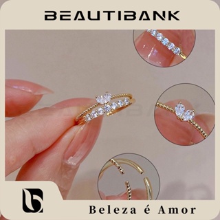 Beautibank 2 ชิ้น / เซต แหวนเพทาย หรูหรา สําหรับผู้หญิง หัวใจ แหวนทอง เครื่องประดับแฟชั่น เป็นของขวัญ สําหรับเด็กผู้หญิง