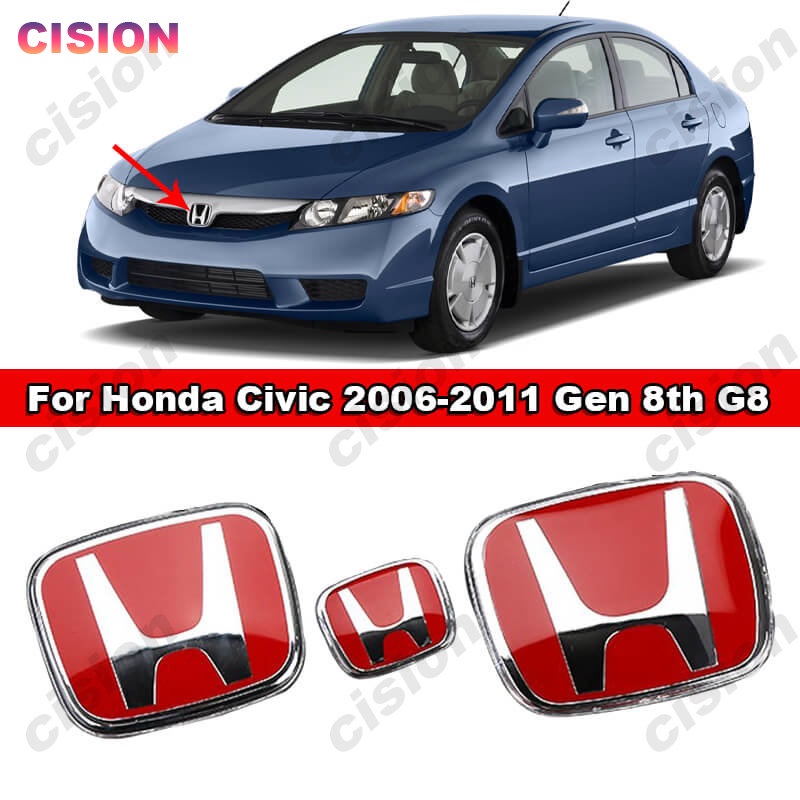 กรอบครอบพวงมาลัยรถยนต์-ด้านหน้า-และด้านหลัง-ลายโลโก้-3d-สีแดง-สําหรับ-honda-civic-2006-2011-g8-gen-8th-1-ชิ้น