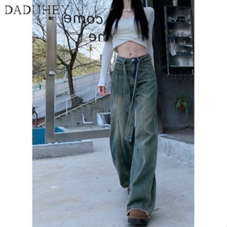 DaDuHey🎈 New American Style Ins High Street Yellow Mud Jeans Drawstring High Waist Wide Leg Pants Casual Mop Plus Size Pants
