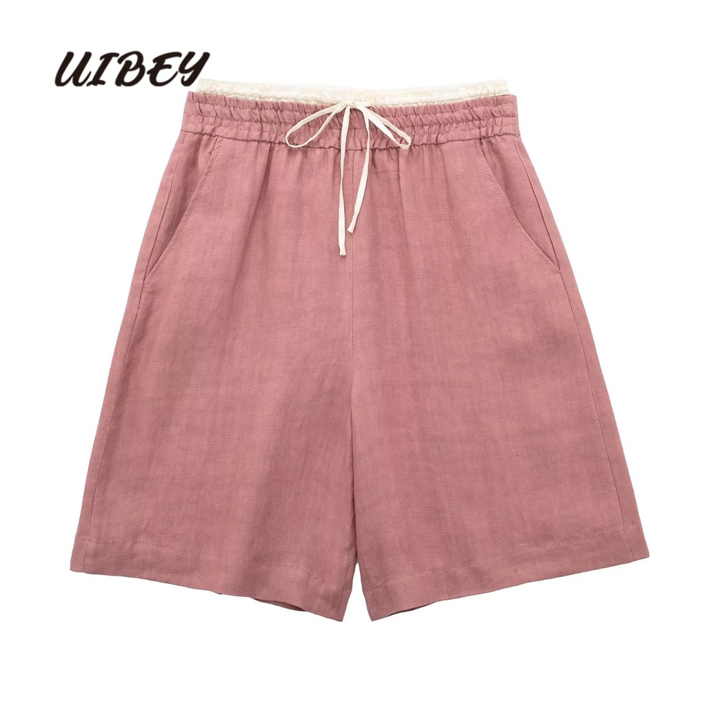 uibey-กางเกงขาสั้น-เอวสูง-ผ้าลินิน-สําหรับสตรี-8546