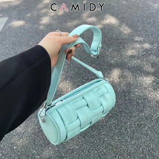 Camidy ใหม่ผู้หญิงออกแบบที่ไม่ซ้ำกันทอกระเป๋าทรงกระบอกลำลองไหล่ crossbody high-end กระเป๋าทรงกลมขนาดเล็ก